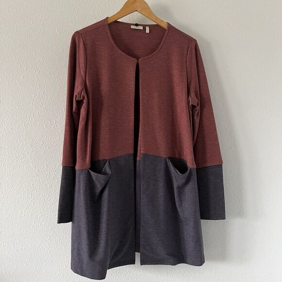 Logo Lounge Colorblock Cardigan Womens Medium Knit Pocket Longline Waffle Sleeve - Picture 1 of 9